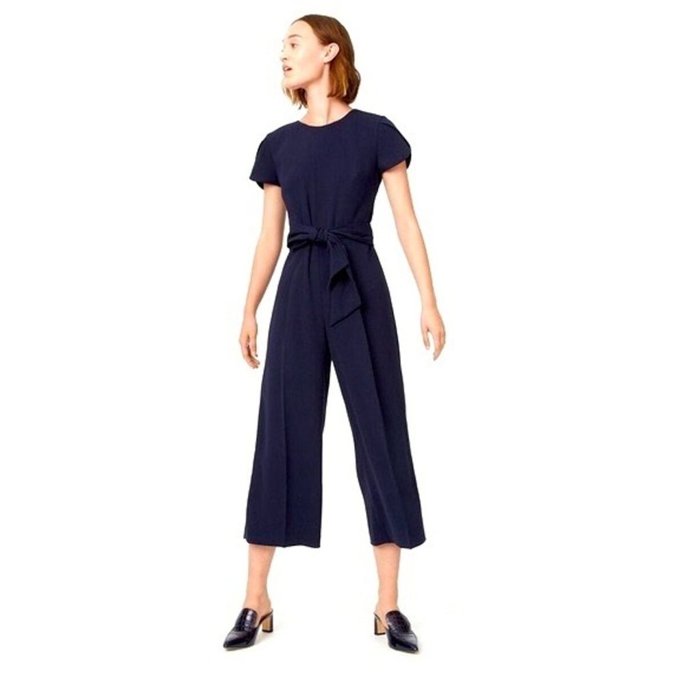 Club Monaco Ostenn Petal Sleeve Belted Jumpsuit in Navy